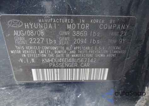 2008 Hyundai Elantra Gls/Se from USA, damaged, VIN KMHDU46D48U567142